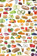 Sammlung Collage Essen gesunde Ernährung Obst und Gemüse Früchte Hintergrund Hochformat...