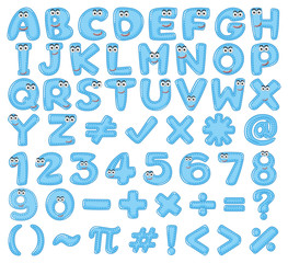 Font design for english letters and numbers in blue
