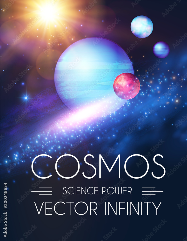 Wall mural space shining backgrouns with realistic 3d planets and stars. univerce and cosmos design. light of a