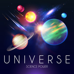 Space Shining Backgrouns with Realistic 3D Planets and Stars. Univerce and Cosmos Design. Light of a Galaxy. Science Template. © feaspb