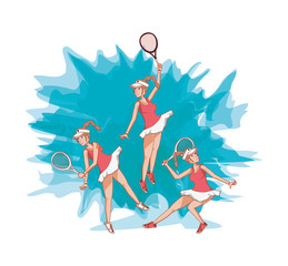 group of women players tennis vector illustration design