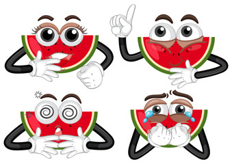 Watermelon with four different faces