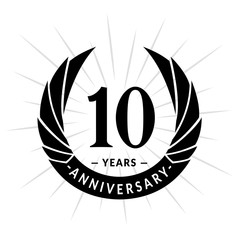 10 years anniversary. Elegant anniversary design. 10 years logo.