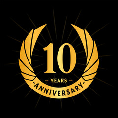 10 years anniversary. Elegant anniversary design. 10 years logo.