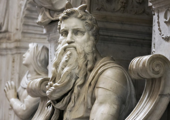 Famous sculpture of  Moses by Michelangelo, part of the tomb of Pope Julius II, located in San...
