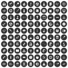 100 space icons set black circle