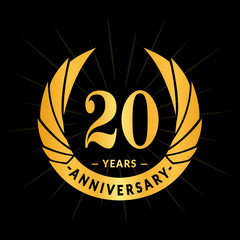 20 years anniversary. Elegant anniversary design. 20 years logo.