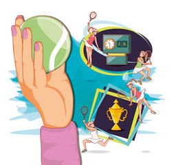 women playing tennis characters vector illustration design