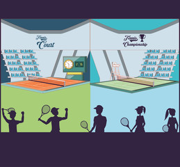 couple of players tennis characters vector illustration design