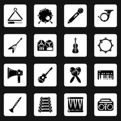 Musical instruments icons set, simple style