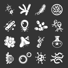 Virus bacteria icons set grey vector