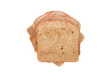 slices of organic wheat bread isolated on white background