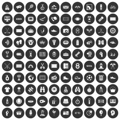 100 sport journalist icons set black circle