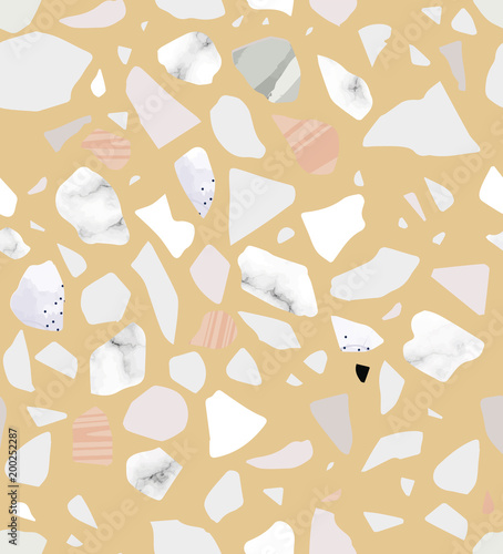 Terrazzo Seamless Pattern Yellow And Pastel Colors Marble Textured Shapes Terrazzo Seamless Pattern Yellow And Pastel Colors Marble Textured Shapes