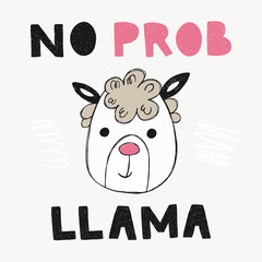 Cute poster with hand drawn funny lama.