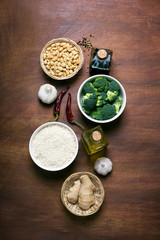 Fototapeta na wymiar Chinese food raw ingredients, vegetables and nuts