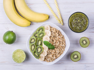 Healthy breakfast oatmeal with fruits