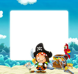Obraz premium Water / wave frame with pirate - illustration for children