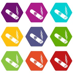 Cigar icons set 9 vector