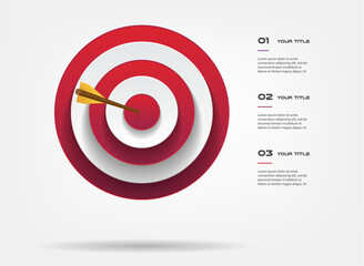 Target infographics step by step. Element of chart, graph, diagram with 3 options - parts, processes, timeline. Vector business template for presentation, workflow layout, annual report, web design
