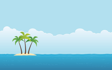 Fototapeta na wymiar beach with palm tree on island and blue sky background in flat icon design