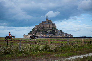 Panoramic view of famous Le Mont Saint-Michel island, France.