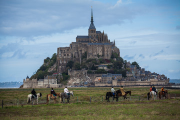 Panoramic view of famous Le Mont Saint-Michel island, France.