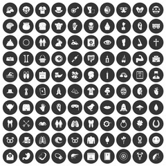 100 spring holidays icons set black circle