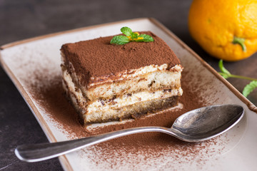 Tiramisu Cake Homemade Dessert with Mascarpone Cheese and Espresso Coffee
