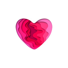 Paper cut heart shape 3D design. Template for Valentines day and greeting card backgrounds. Colorful vector illustration.