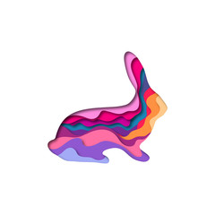 Paper cut rabbit shape 3D origami. Trendy concept fashion design. Vector illustration