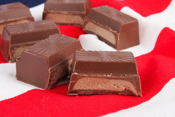 Chocolate sweets on american flag