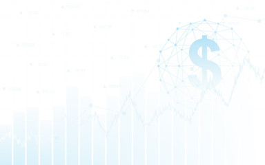 Abstract financial background with dollar sign in network sphere and chart  on white color