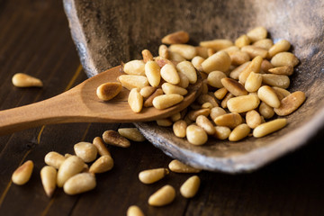 Toasted Pine Nuts. Organic Vegetarian Food.