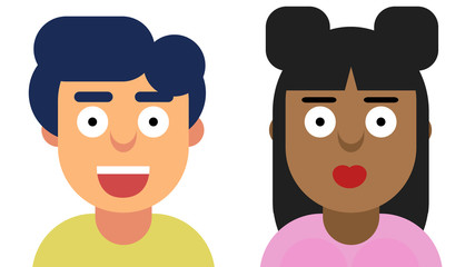 Fototapeta premium black woman and white male couple faces icons