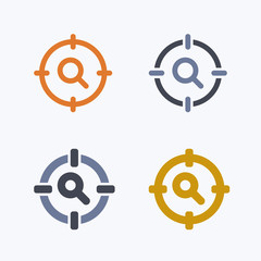 Fototapeta premium Target On Magnifier - Outline & Glyph Icons. A set of 4 professional, pixel-perfect icons.