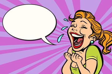 woman laughs with tears