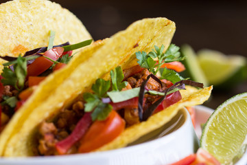 Colorful Mexican Tacos with Ground Beef and Vegetables