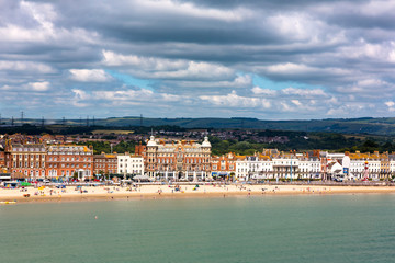 Fototapeta na wymiar Weymouth sandy beach with Georgian architecture panorama