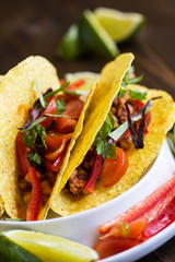 Colorful Mexican Tacos with Ground Beef and Vegetables