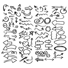 doodle arrow and signs set vector illustration sketch hand drawn with black lines isolated on white background