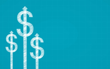 Abstract financial chart with dollar sign and arrow in chalk Scribble design on blue color background