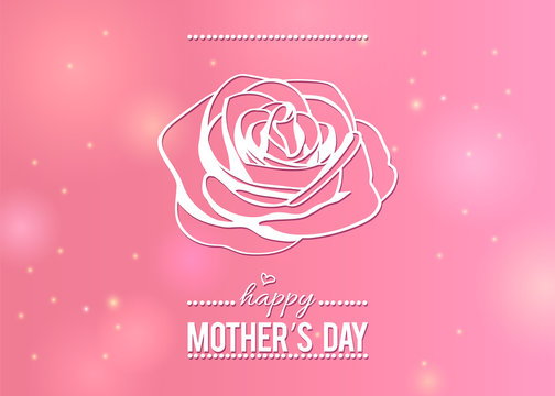 Happy Mother's day greeting card with outline rose on beauty pink light background. Vector illustration for spring holiday