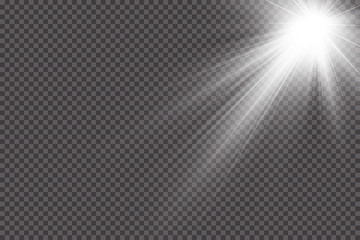 Vector transparent sunlight special lens flare light effect. Sun flash with rays and spotlight
