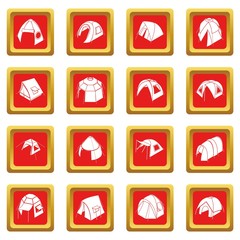 Tent forms icons set red square vector