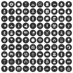 100 summer holidays icons set black circle