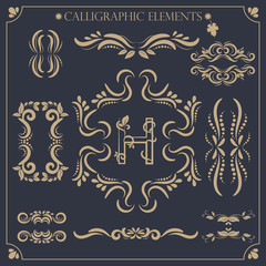 set of calligraphic design elements and page decorations