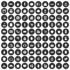 100 supermarket icons set black circle