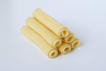 roll of cheese on white background