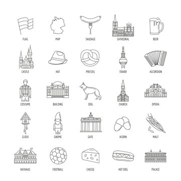 Germany icons set. Outline Germany vector icons set for web design isolated on white background